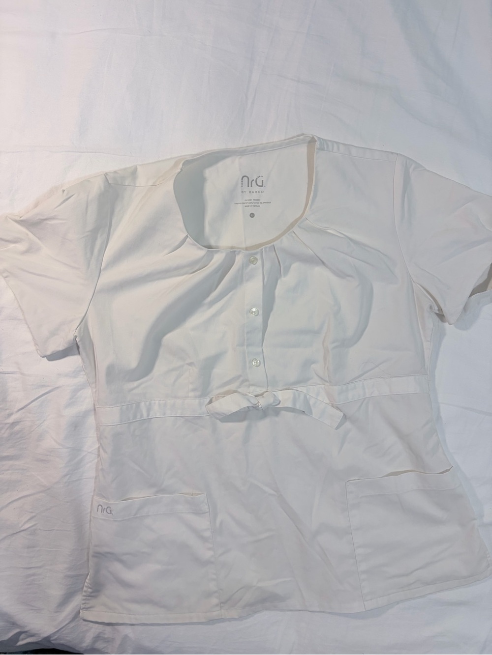 nRg Cream Women's Button-Front Scrub Top with Waist Tie